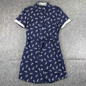 Fred Perry Dress Women's US 6 Paisley Blue‎ Belted Short Sleeve Cotton Blend
